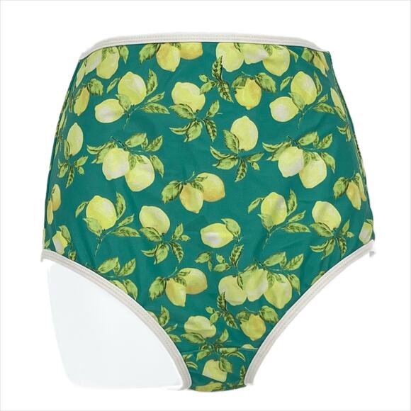 Swimsuit High Waist Bikini Bottom in Lemon Print in Green and Yellow Size XL - Picture 1 of 5